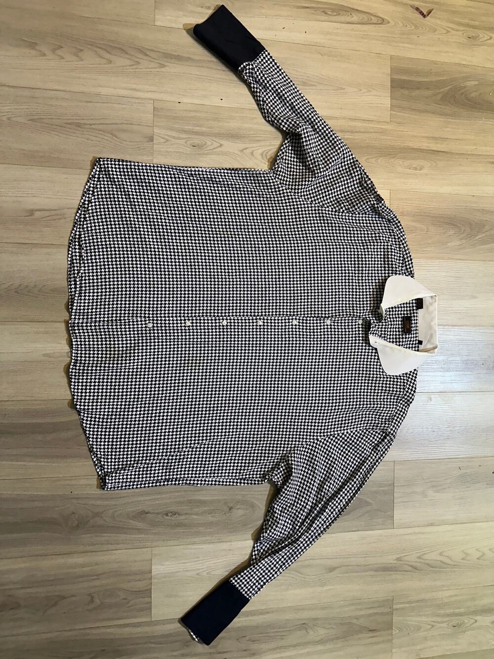 Steven Land Mens 20 36/37 Dress Shirt Black White Houndstooth French Cuff